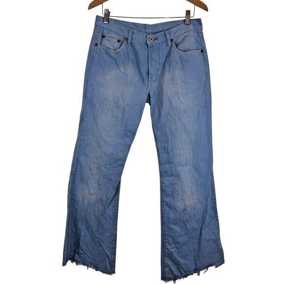 Replay Men's Blue Jeans 31X30 Faded Light Flare Bottom Raw Leg Opening Italy - Picture 1 of 7
